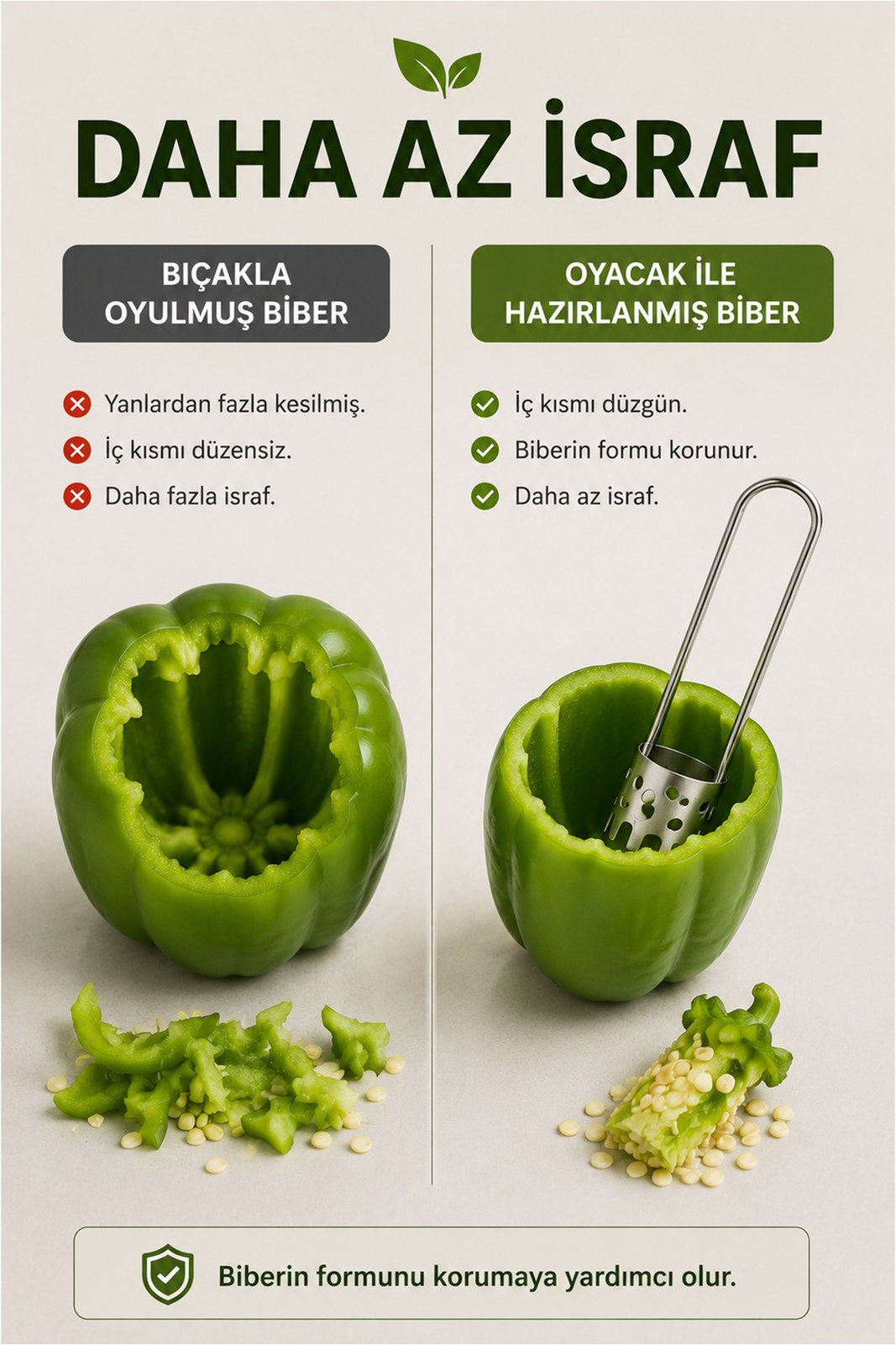 Paslanmaz Çelik Biber Oyacağı - Sapı ve Çekirdekleri Tek Hamlede Çıkaran Pratik Aparat (1 Adet)