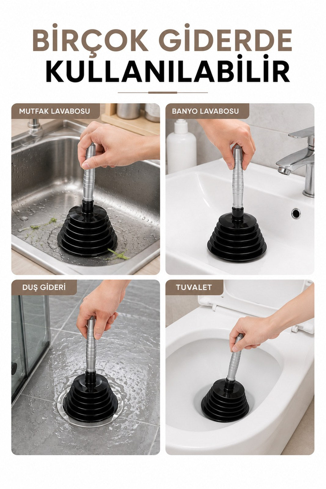 Körüklü Lavabo Pompası - Güçlü Vakumlu, Kimyasal Gerektirmeyen Gider (1 Adet)