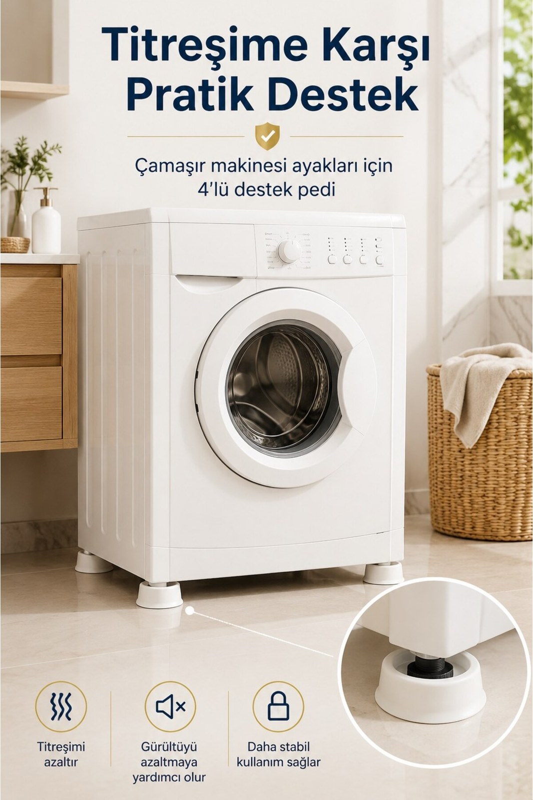 Çamaşır Makinesi Titreşim Önleyici Ayak Pedi – Beyaz Eşya Dengeleyici Destek Aparatı