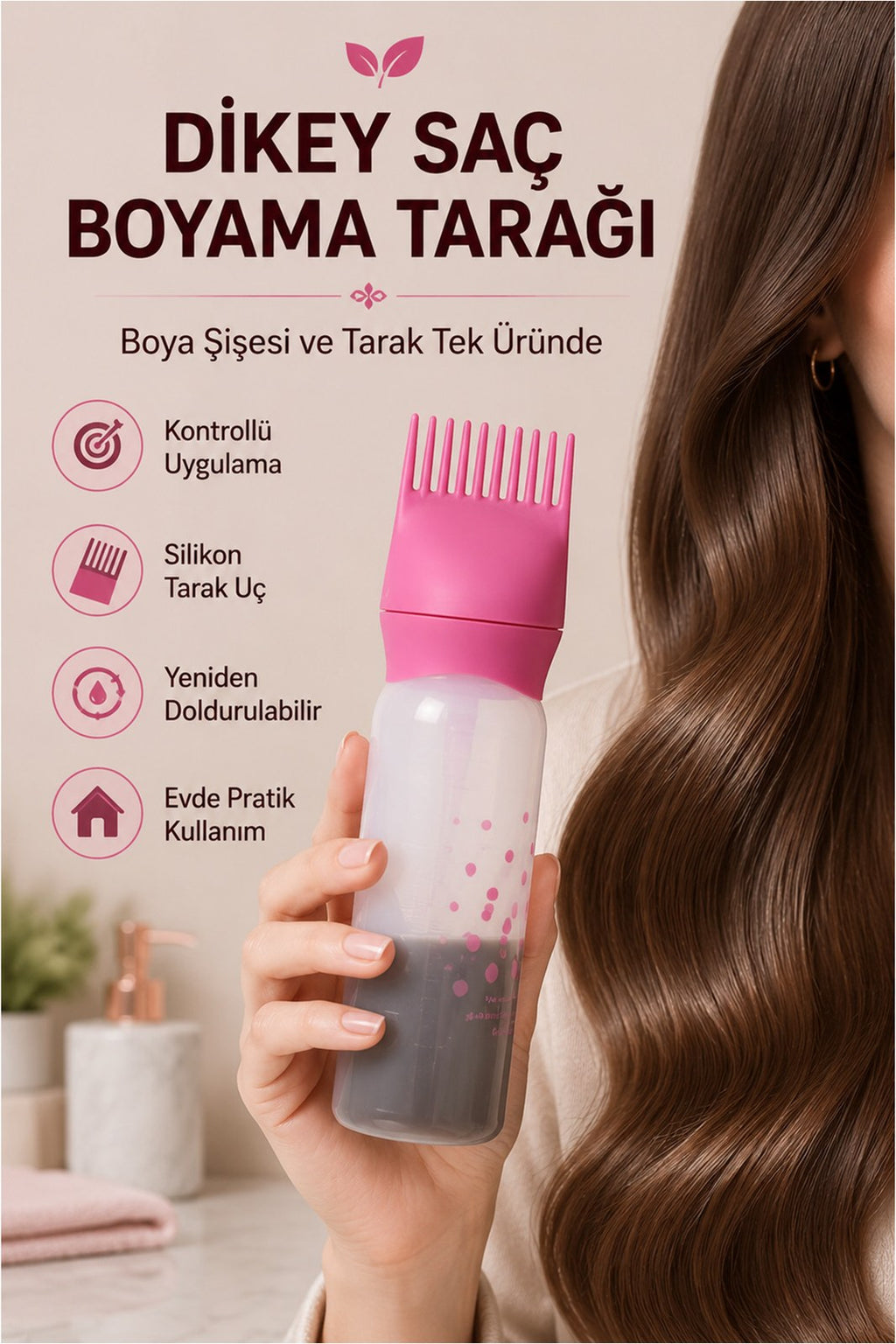 Dikey Saç Boyama Tarağı - Doldurulabilir Boya Şişeli Uygulama Tarağı (1 Adet)