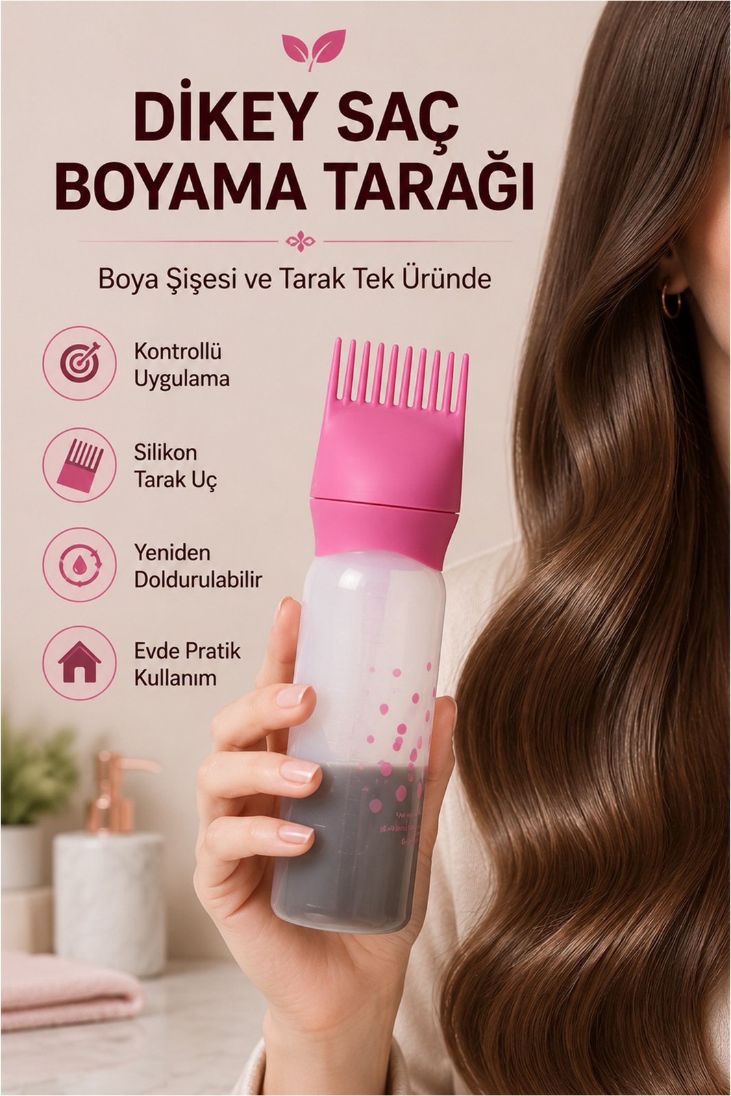 Dikey Saç Boyama Tarağı - Doldurulabilir Boya Şişeli Uygulama Tarağı (1 Adet)
