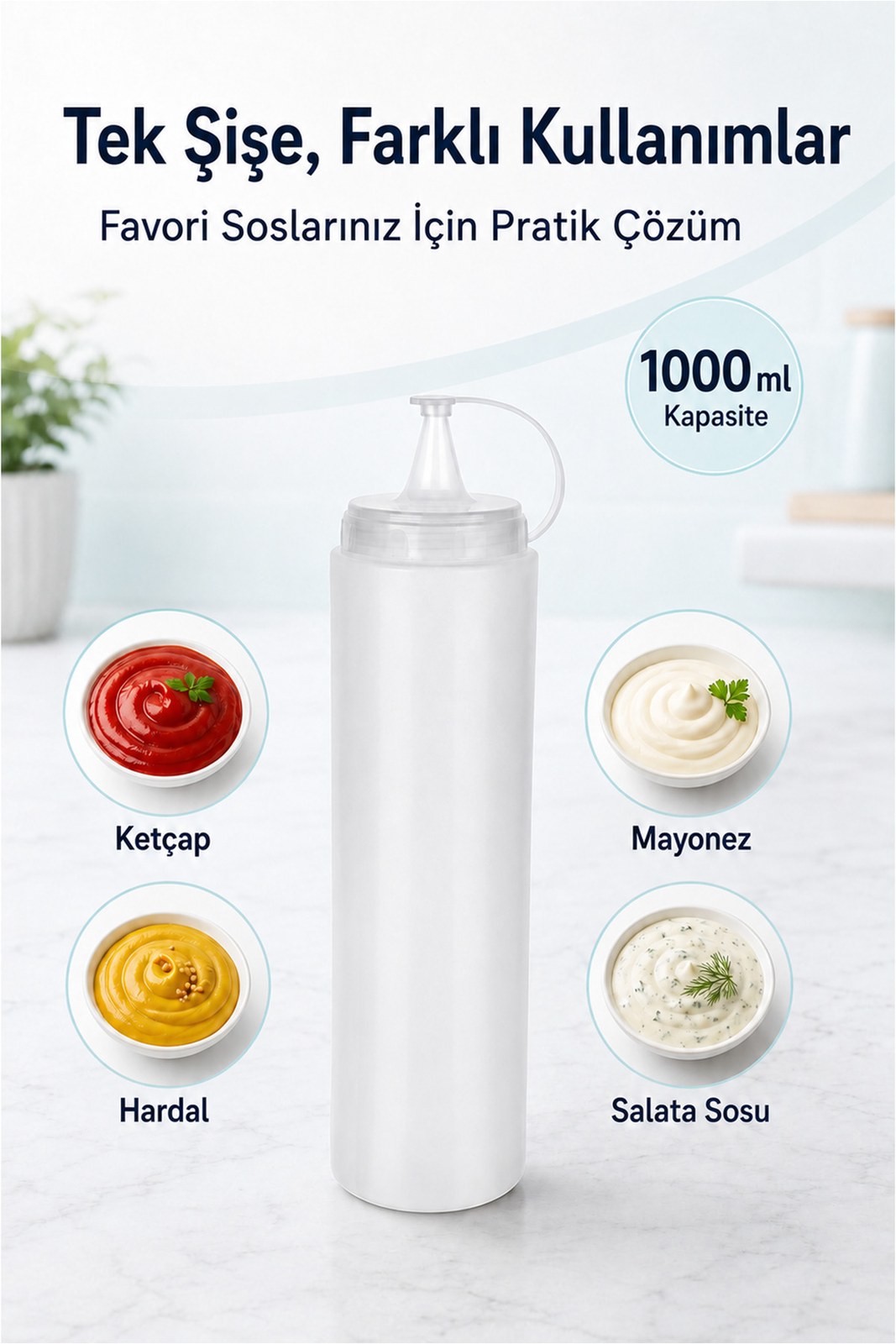 Zeytinyağı Şişesi - Plastik Yağlık Sosluk Şişesi 1000 Ml, Şeffaf Yağdanlık, Sosluk Ketçap (1 Adet)