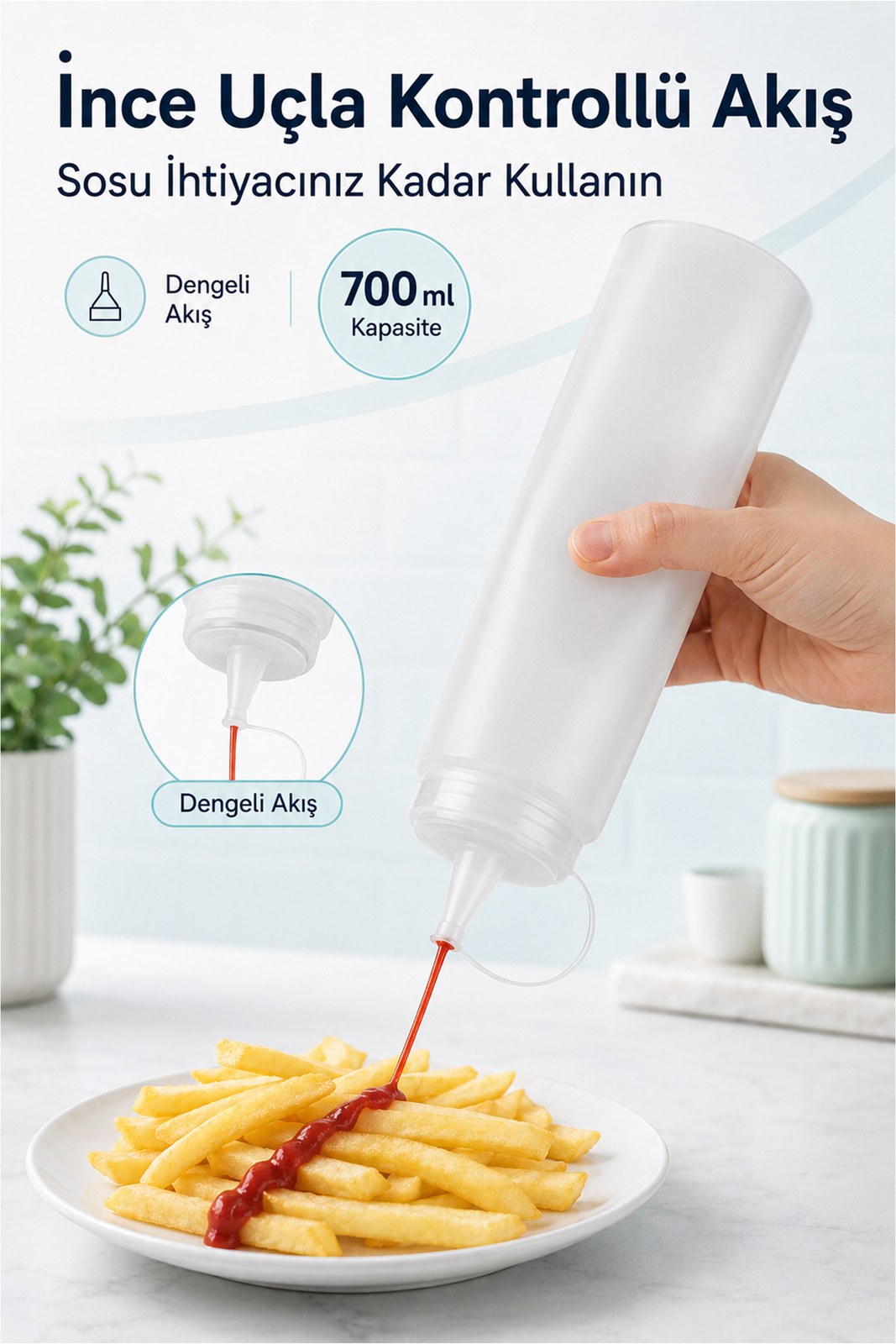 Zeytinyağı Şişesi - Plastik Yağlık Sosluk Şişesi 700 Ml, Şeffaf Yağdanlık (1 Adet)