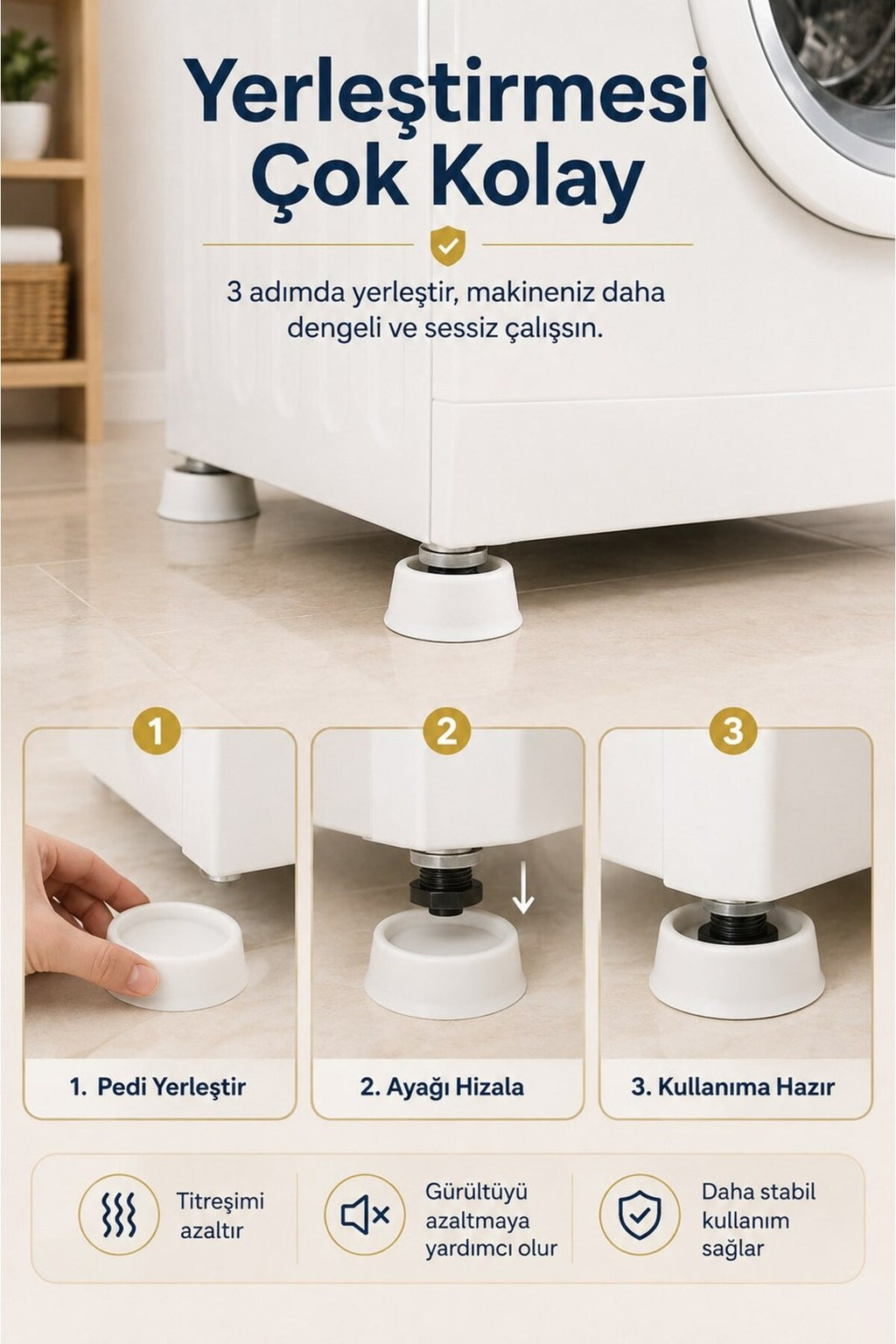Çamaşır Makinesi Titreşim Önleyici Ayak Pedi – Beyaz Eşya Dengeleyici Destek Aparatı