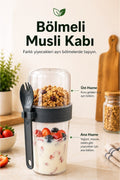 Bölmeli Müsli Kabı 800 ml Çatal Kaşıklı Sızdırmaz Taşınabilir Yoğurt Kabı