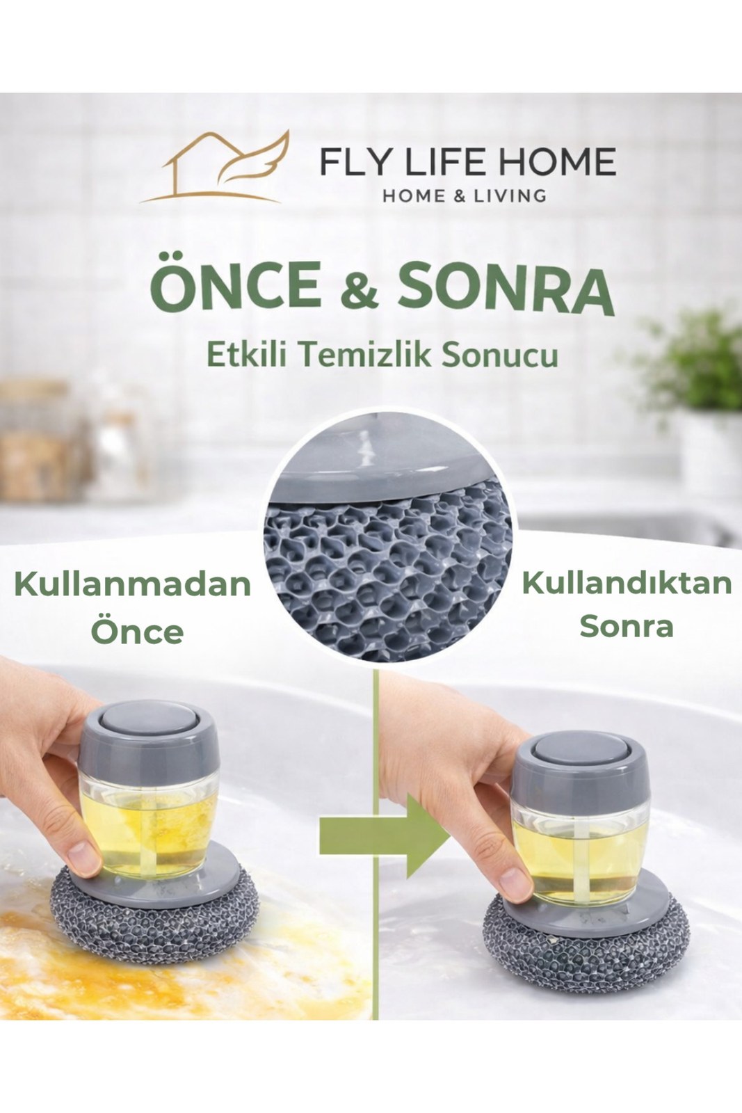 Deterjan Hazneli Bulaşık Yıkama Süngeri, Paslanmaz Tel Pratik Bulaşık Süngeri (1 Adet)