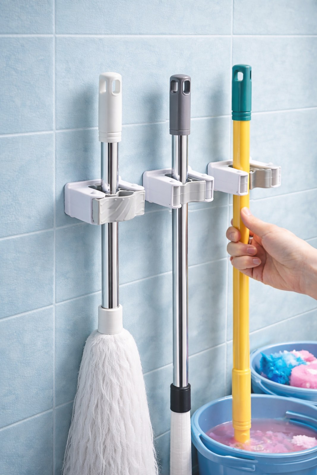 Çok Amaçlı Paspas ,Süpürge, Fırça Ve Mob Askısı Sap Tutucu Mutfak ve Banyo Askısı Seti