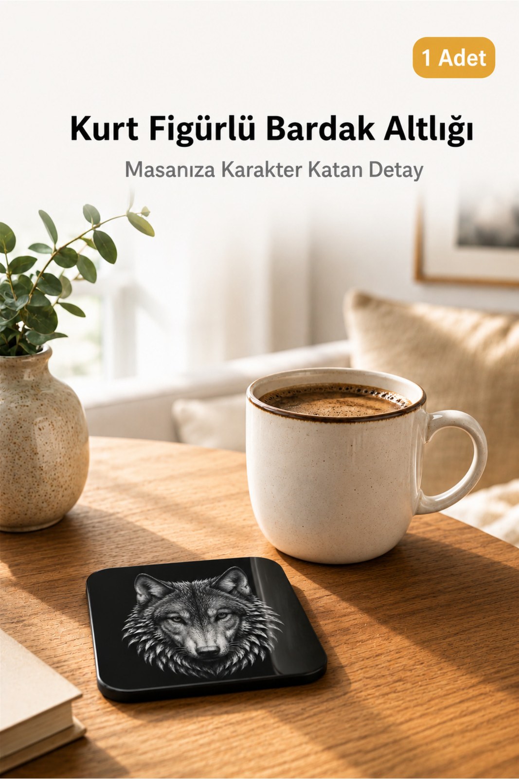 Kurt Figürlü Kaymaz Bardak Altlığı, Masa ve Sehpa Koruyucu (1 Adet)