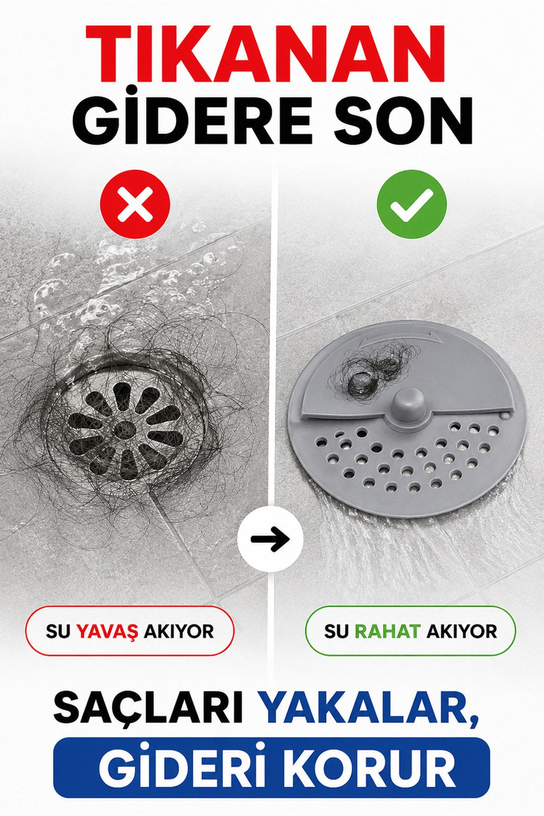 Silikon Twist Lavabo Gider Süzgeci 10 cm, Döner Kapaklı Saç ve Atık Tutucu (1 Adet)