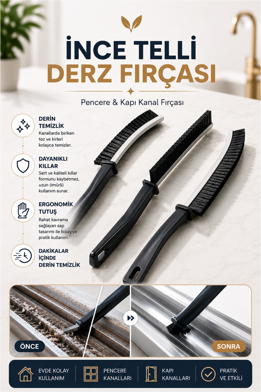 İnce Telli Derz Fırçası - Pencere ve Kapı Kanal Temizlik Fırçası (1 Adet)