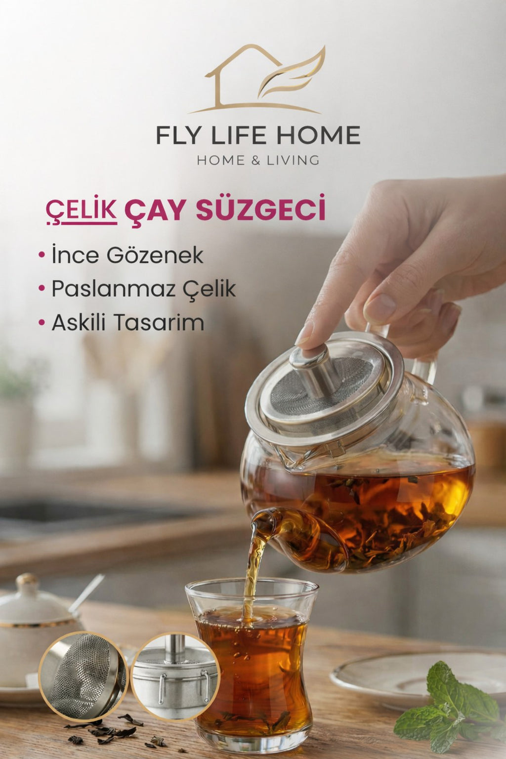 Sök Tak Paslanmaz Çay Süzgeci - Demlik İçin Tortusuz, Berrak Çay Aparatı (1 Adet)