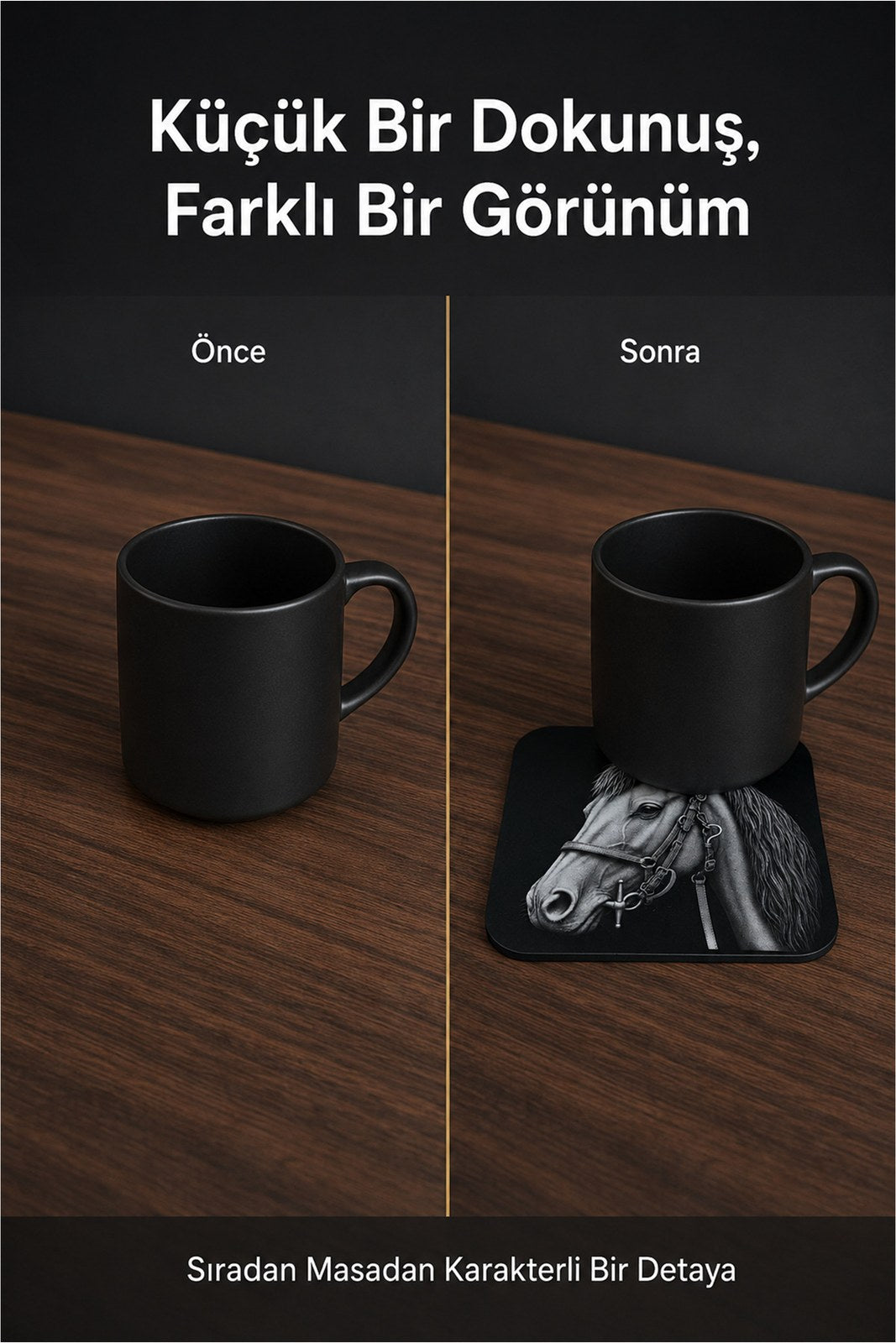 At Figürlü Kaymaz Bardak Altlığı, Masa ve Sehpa Koruyucu (4 Adet)