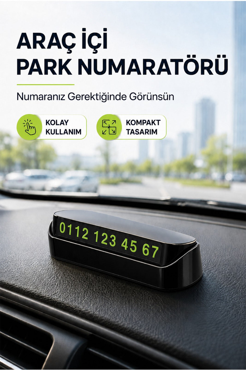 Araç İçi Park Numaratörü - Gizli Telefon Numarası Kartı, Kompakt Tasarım (1 Adet)