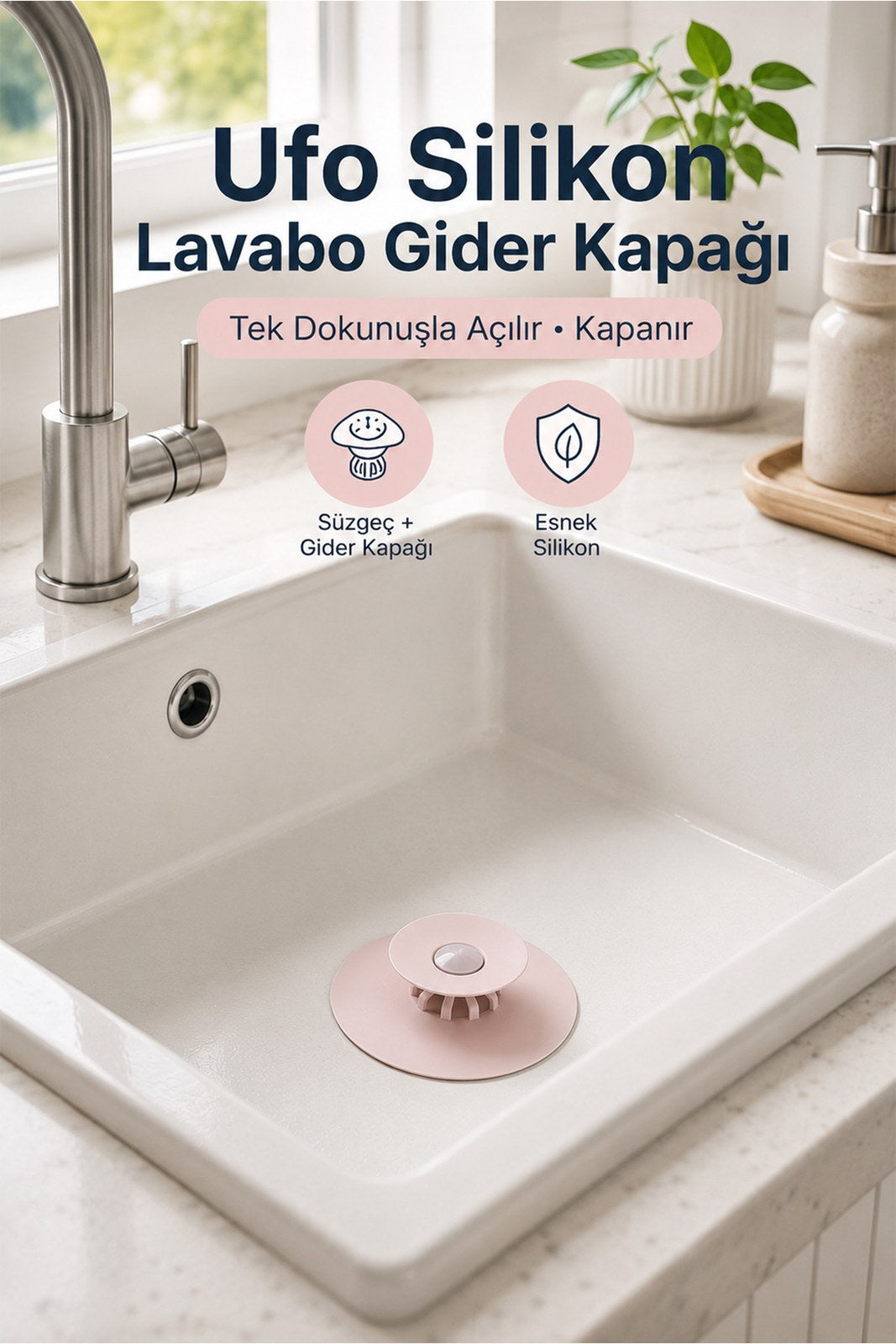2 Fonksiyonlu Silikon Lavabo Süzgeci ve Gider Kapatıcı, Küvet Tıkacı (1 Adet)