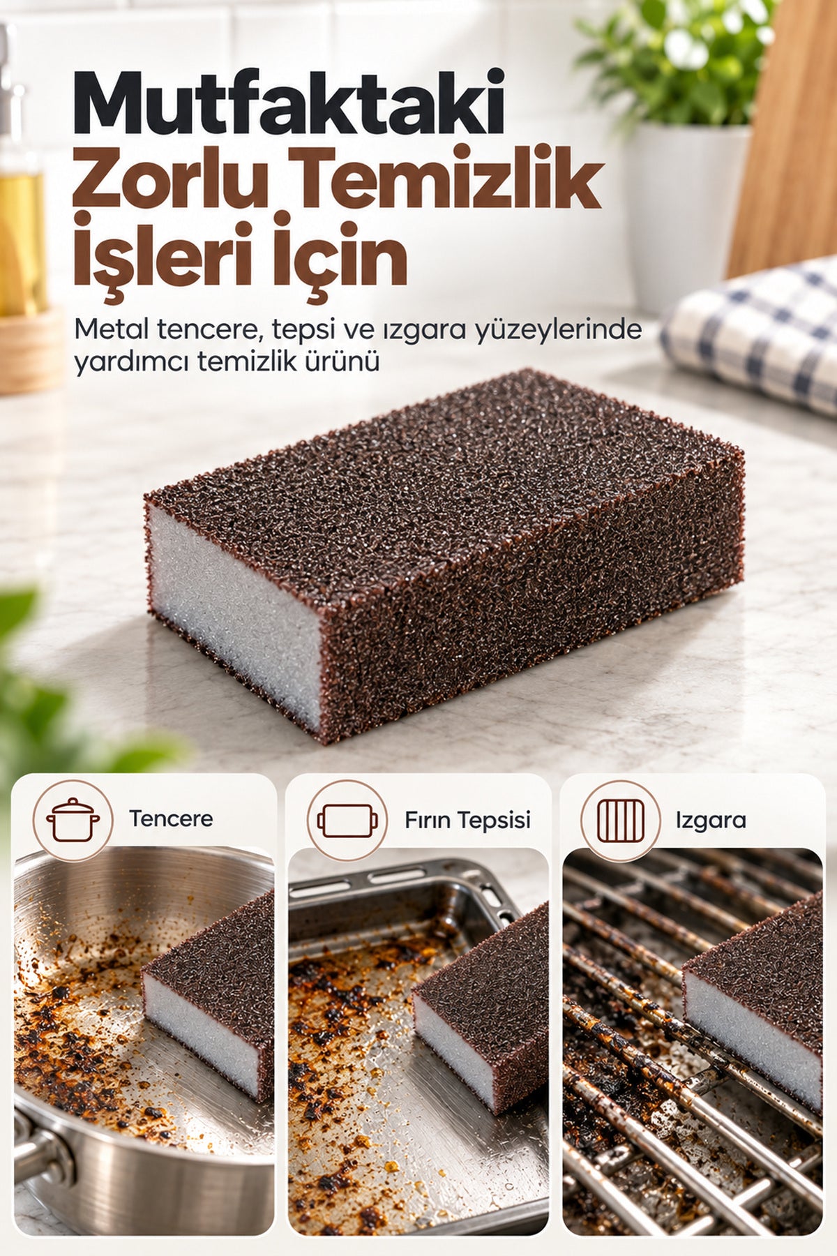 Nano Zımpara Temizlik Süngeri, Pas Kireç ve Zorlu Kir İçin Bulaşık Süngeri